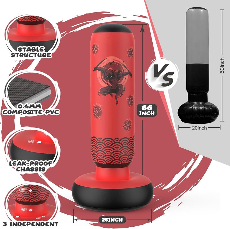 Sunikko X Tall Punching Bag for Kids, Larger 66 Inch Inflatable Stable Boxing Bag for Teens, Ninja Shuriken Toy Gifts for Boys Girls, Boxing Set with Gloves and Pump for Practicing Karate Taekwondo - Image 3